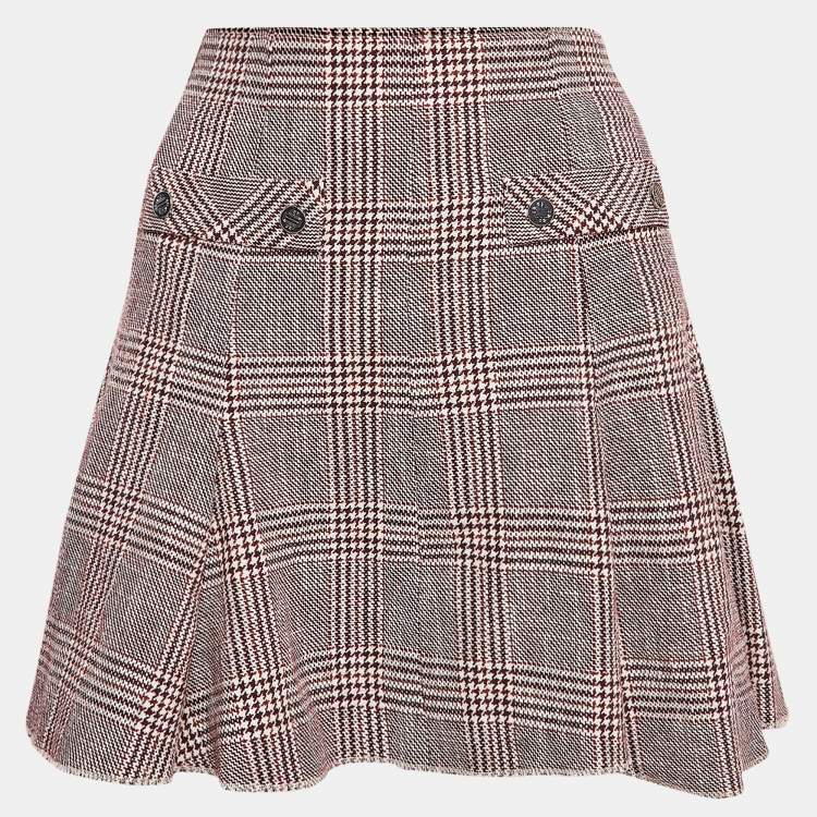 Pre Owned Maje Red Checked Cotton Blend Godets Mini Skirt L