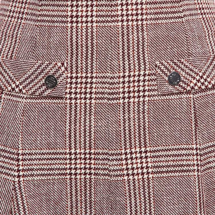 Pre Owned Maje Red Checked Cotton Blend Godets Mini Skirt L