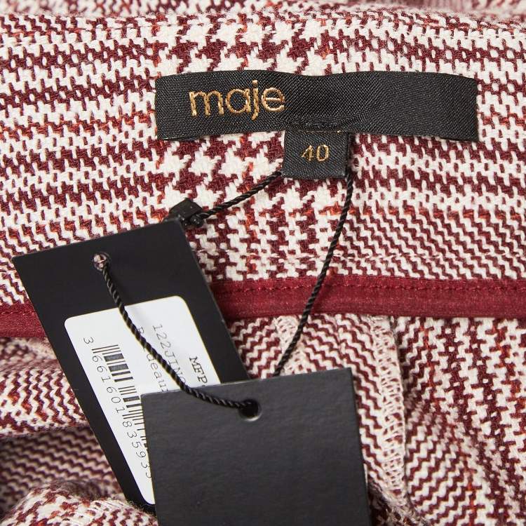 Pre Owned Maje Red Checked Cotton Blend Godets Mini Skirt L