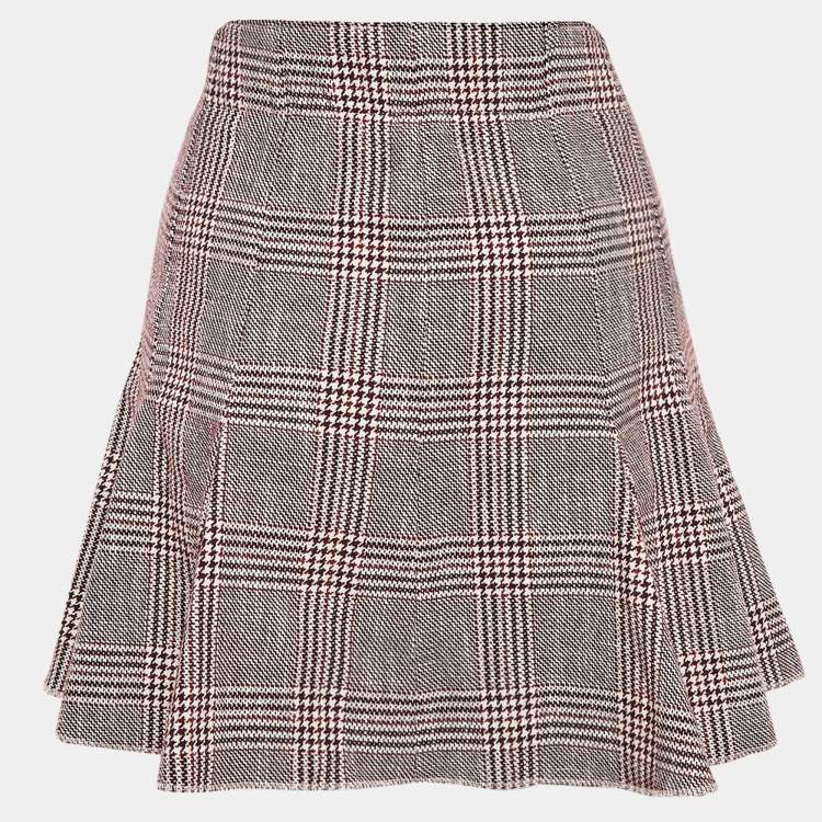 Pre Owned Maje Red Checked Cotton Blend Godets Mini Skirt L