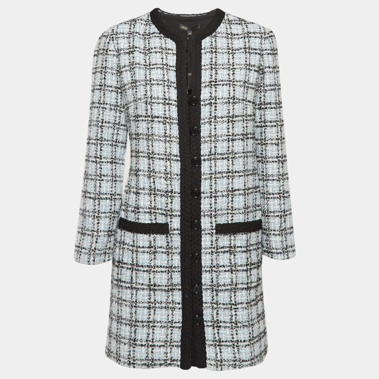 Pre Owned Maje Blue Tweed Button Front Rizuli Mini Dress M