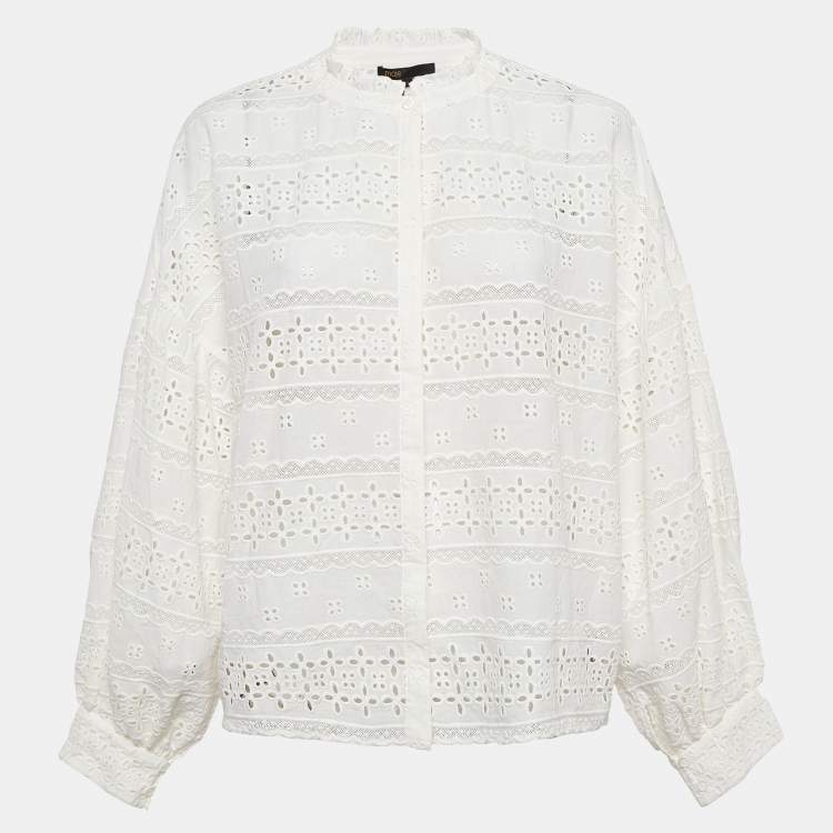 Pre Owned Maje White Broderie Anglaise Cotton Shirt L