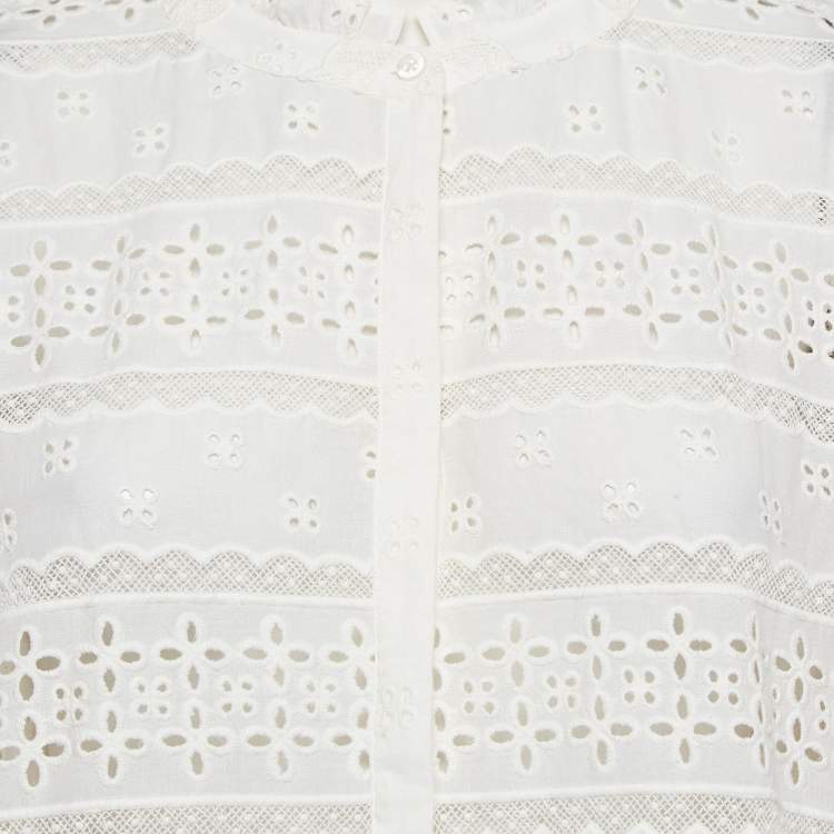 Pre Owned Maje White Broderie Anglaise Cotton Shirt L