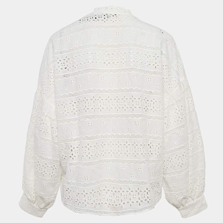 Pre Owned Maje White Broderie Anglaise Cotton Shirt L