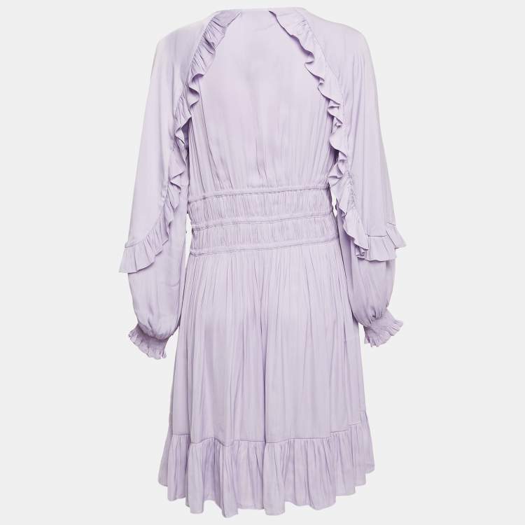 Pre Owned Maje Light Purple Satin Ruffled Ralya Short Dress XL