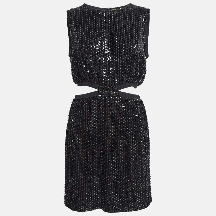 Pre Owned Maje Black Sequin Embellished Stretch Velvet Rassul Mini Dress M