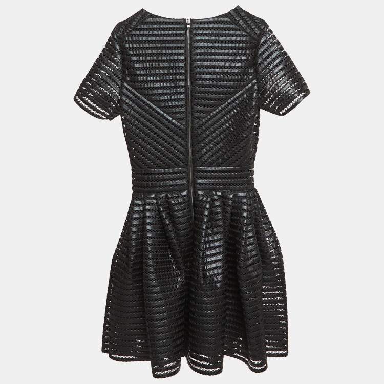 Pre Owned Maje Black Roybridge Striped Mesh Flared Mini Dress S
