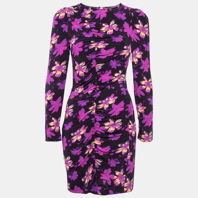 Maje Purple Floral Print Crepe Ruched Mini Dress S Maje TLC