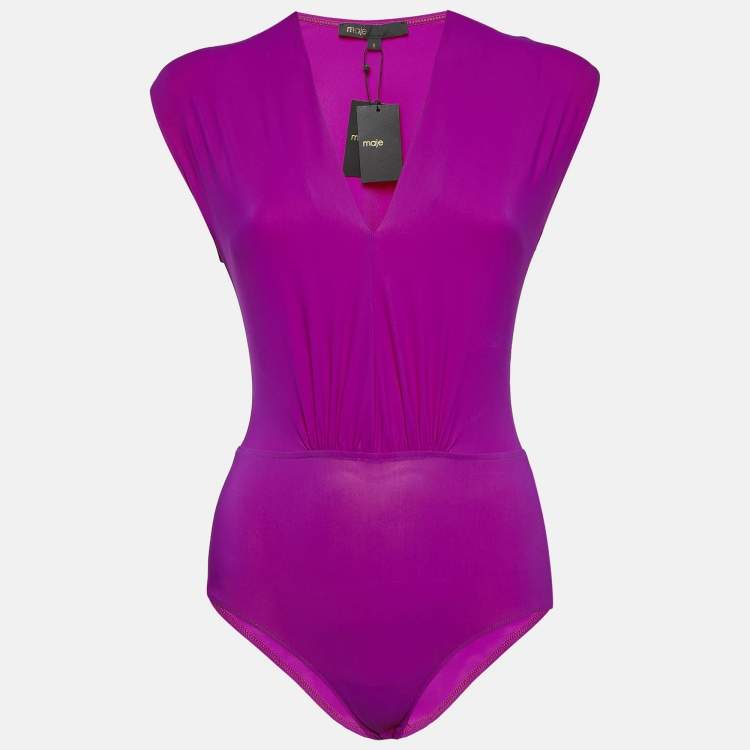 Pre Owned Maje Purple Jersey V-Neck Bodysuit S