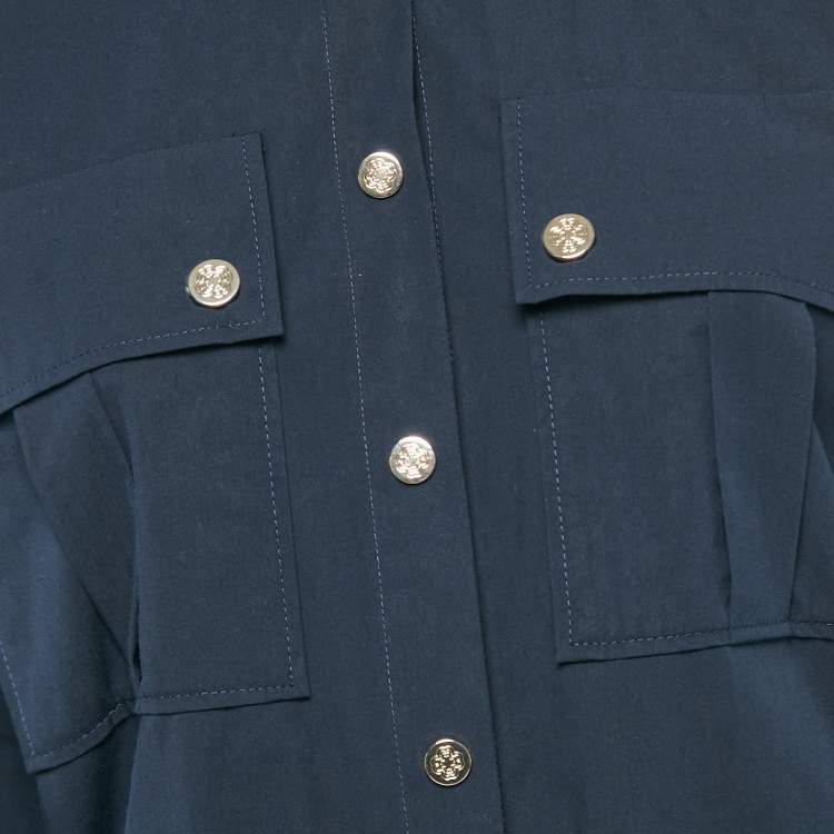 Pre Owned Maje Navy Blue Brass Belted Cotton Oversized Shirt XS