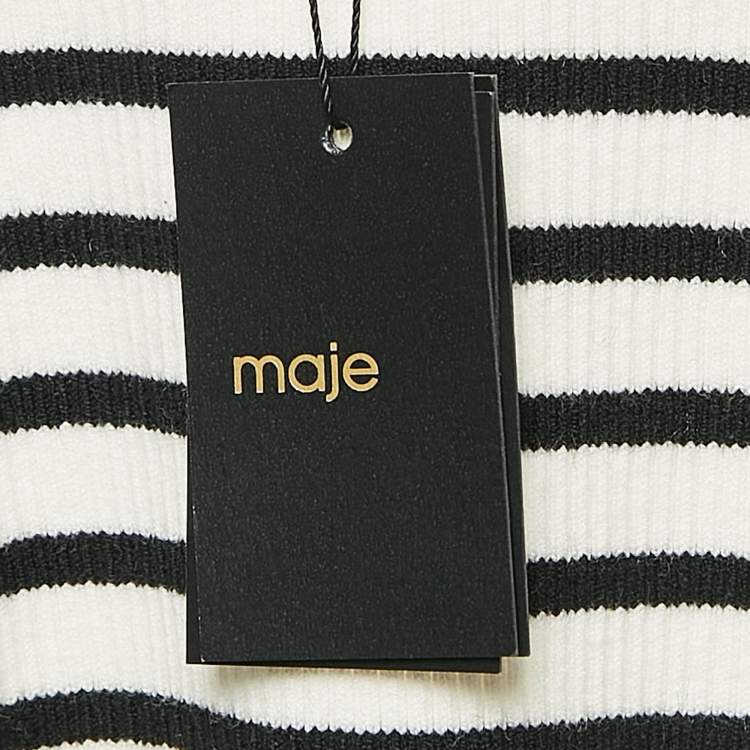 Pre Owned Maje Black/White Stripe Rib Knit Button Front Cardigan S
