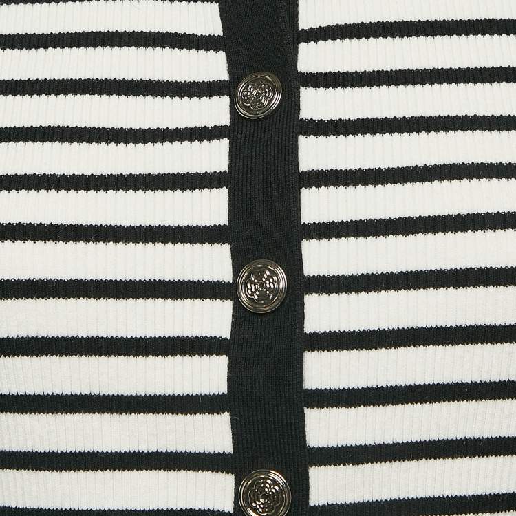 Pre Owned Maje Black/White Stripe Rib Knit Button Front Cardigan S