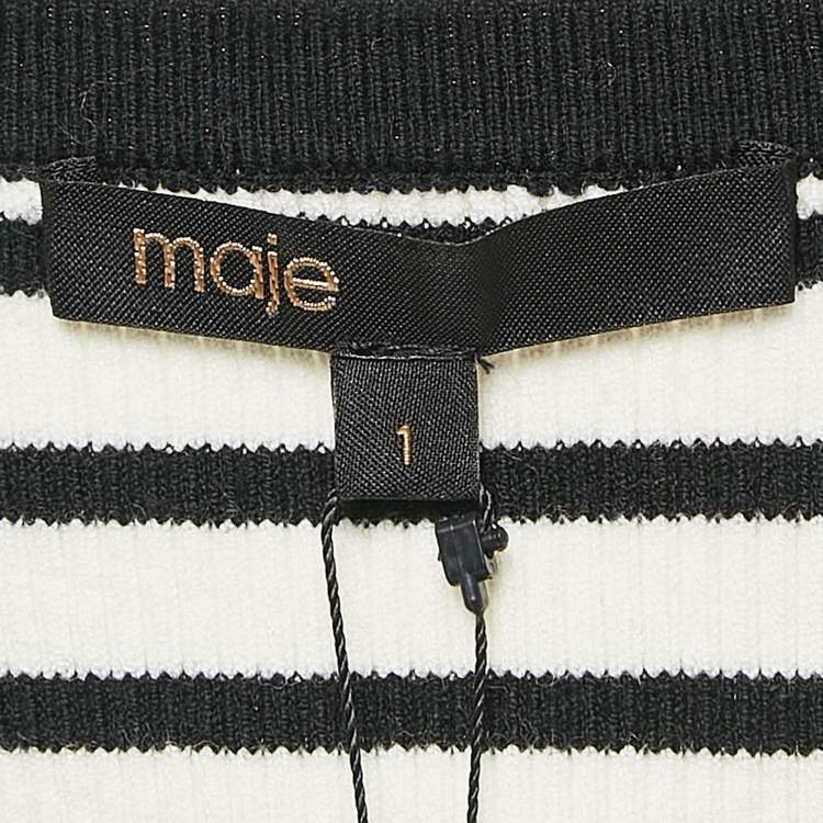 Pre Owned Maje Black/White Stripe Rib Knit Button Front Cardigan S