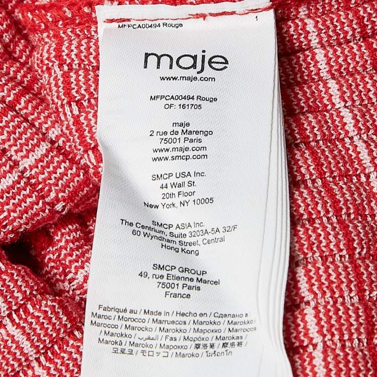Pre Owned Maje Red Patterned Rib Knit Button Front Cardigan XS