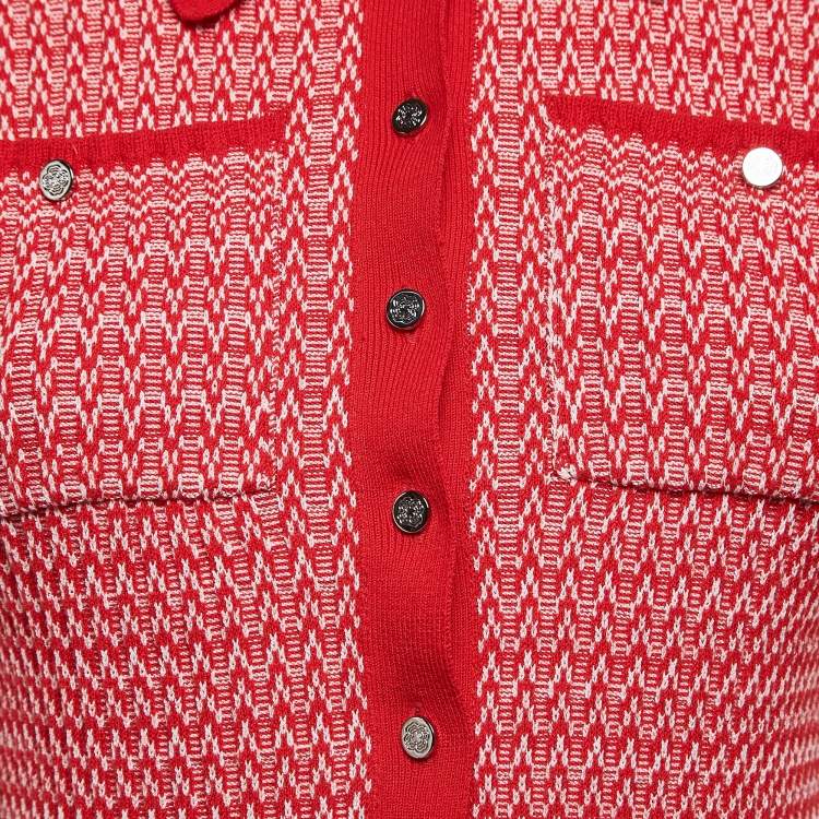 Pre Owned Maje Red Patterned Rib Knit Button Front Cardigan XS