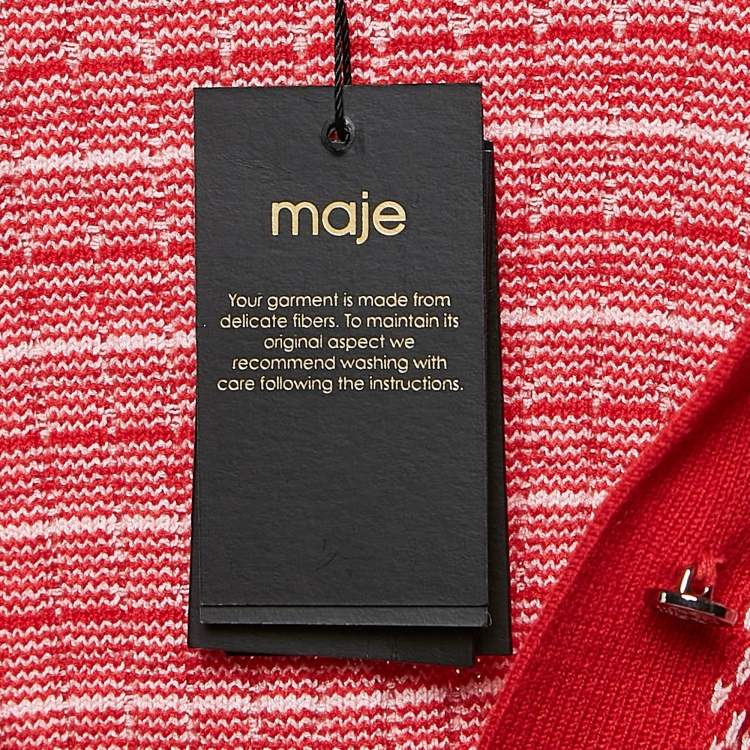 Pre Owned Maje Red Patterned Rib Knit Button Front Cardigan XS
