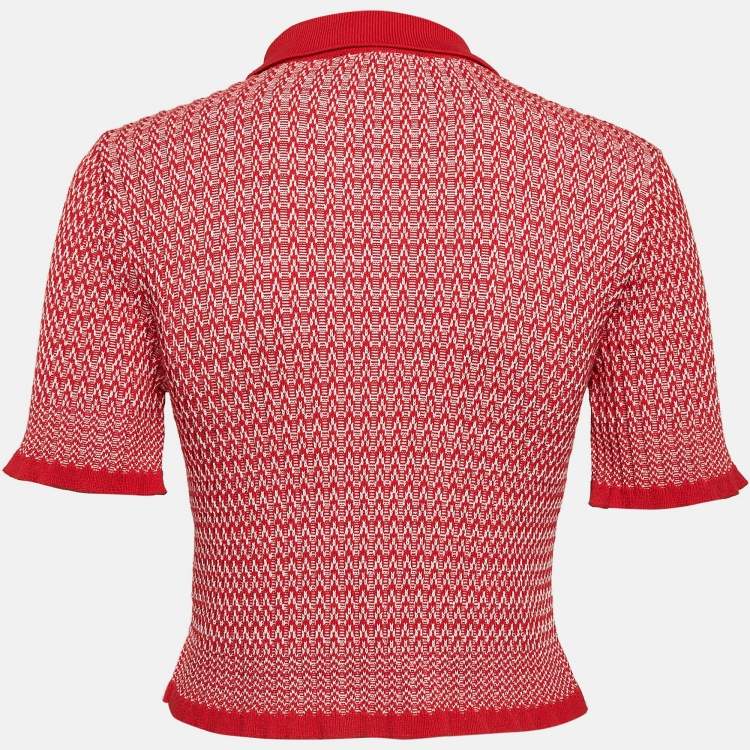 Pre Owned Maje Red Patterned Rib Knit Button Front Cardigan XS