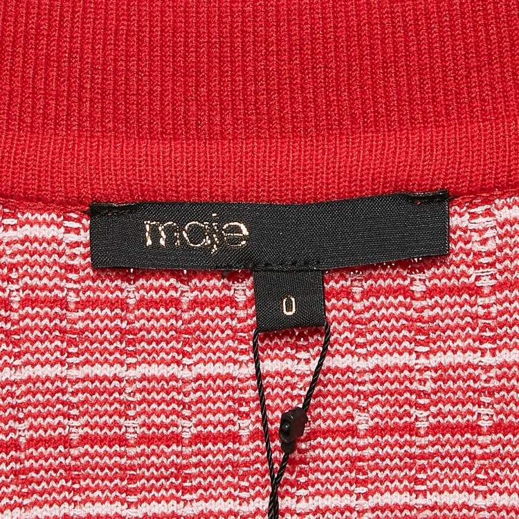 Pre Owned Maje Red Patterned Rib Knit Button Front Cardigan XS