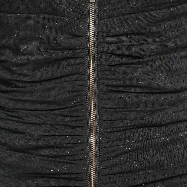 Pre Owned Maje Black Lurex Knit Mesh Ruched Ralone Mini Dress M