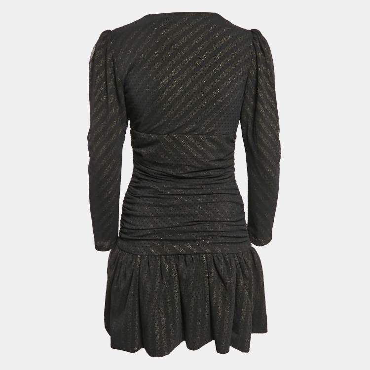 Pre Owned Maje Black Lurex Knit Mesh Ruched Ralone Mini Dress M