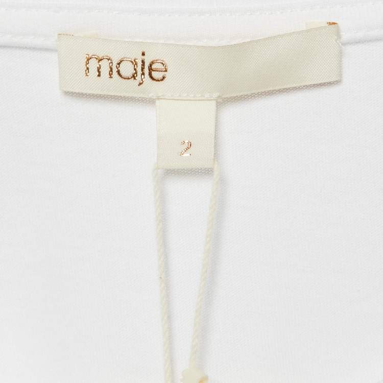 Pre Owned Maje White Cotton Tweed Sleeved Crew Neck T-Shirt M 