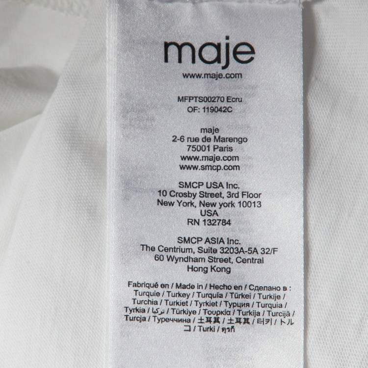 Pre Owned Maje White Cotton Tweed Sleeved Crew Neck T-Shirt M 