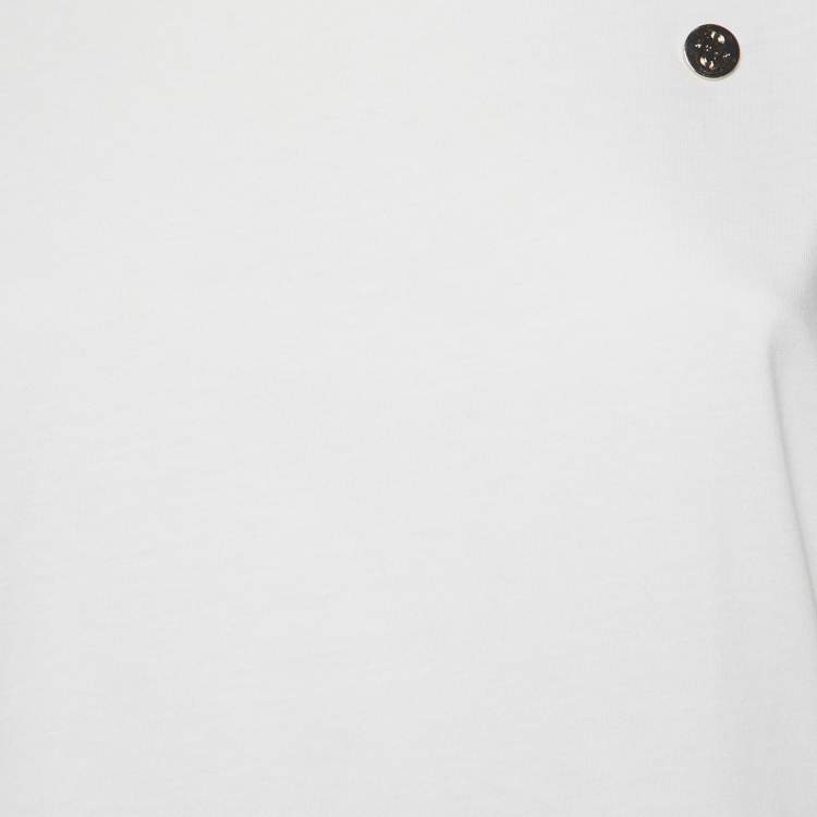 Pre Owned Maje White Cotton Tweed Sleeved Crew Neck T-Shirt M 