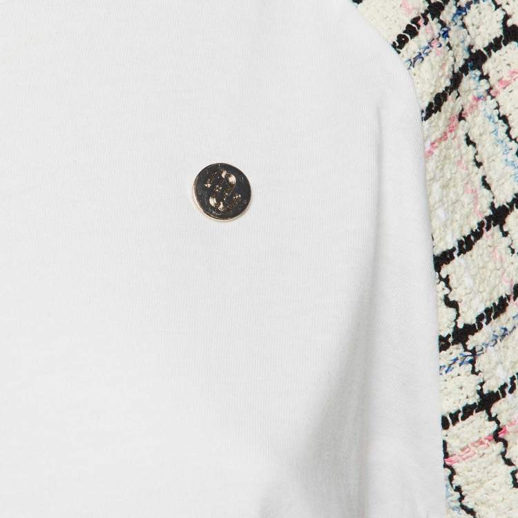 Pre Owned Maje White Cotton Tweed Sleeved Crew Neck T-Shirt M 