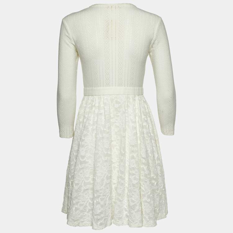 Pre Owned Maje Ecru White Patterned Knit Button Front Roxo Mini Dress S