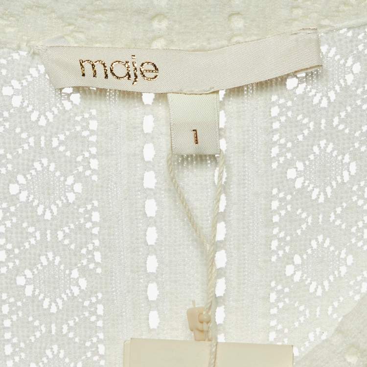 Pre Owned Maje Ecru White Patterned Knit Button Front Roxo Mini Dress S