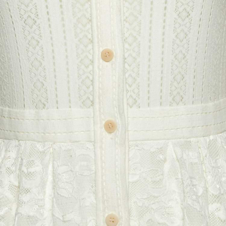 Pre Owned Maje Ecru White Patterned Knit Button Front Roxo Mini Dress S