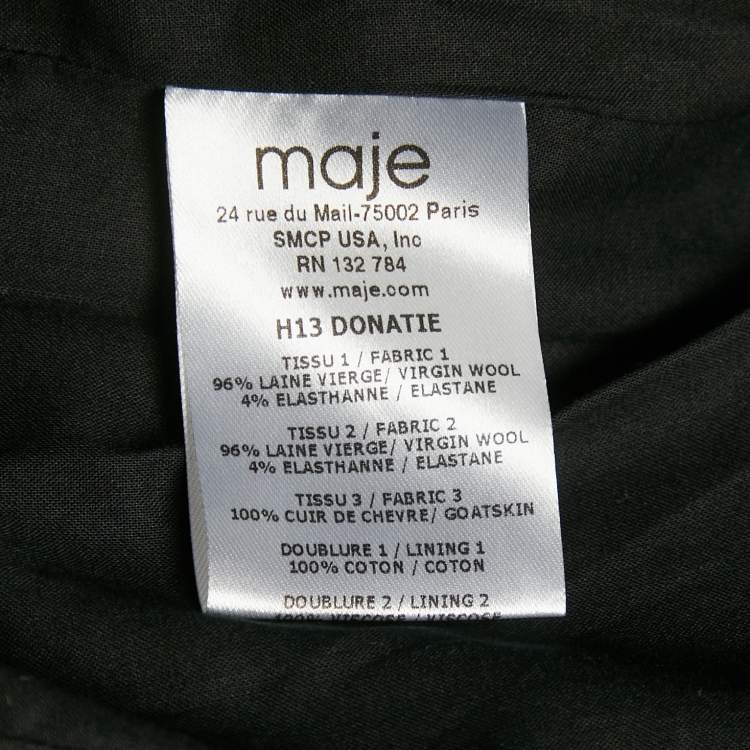 Pre Owned Maje Navy Blue Leather Trim and Wool Single Breasted Blazer M