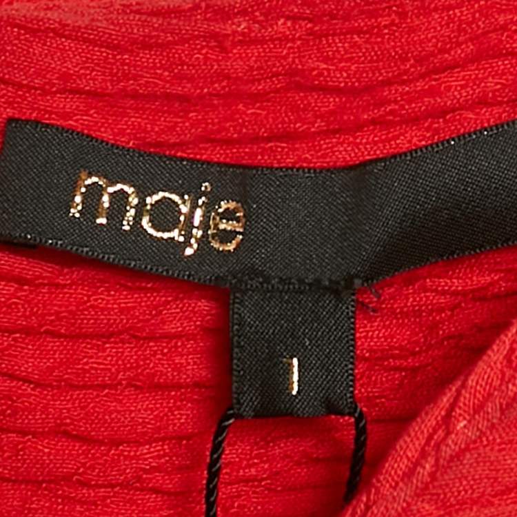 Pre Owned Maje Red Textured Crepe Bow Detail Mini Dress S