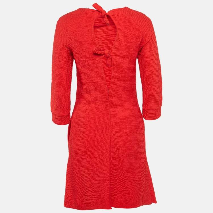Pre Owned Maje Red Textured Crepe Bow Detail Mini Dress S