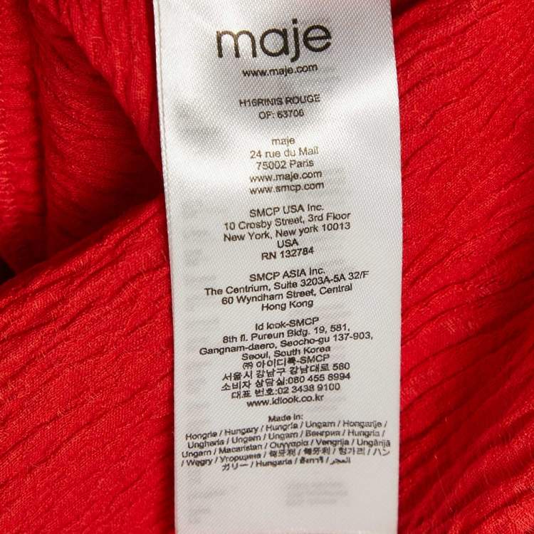Pre Owned Maje Red Textured Crepe Bow Detail Mini Dress S