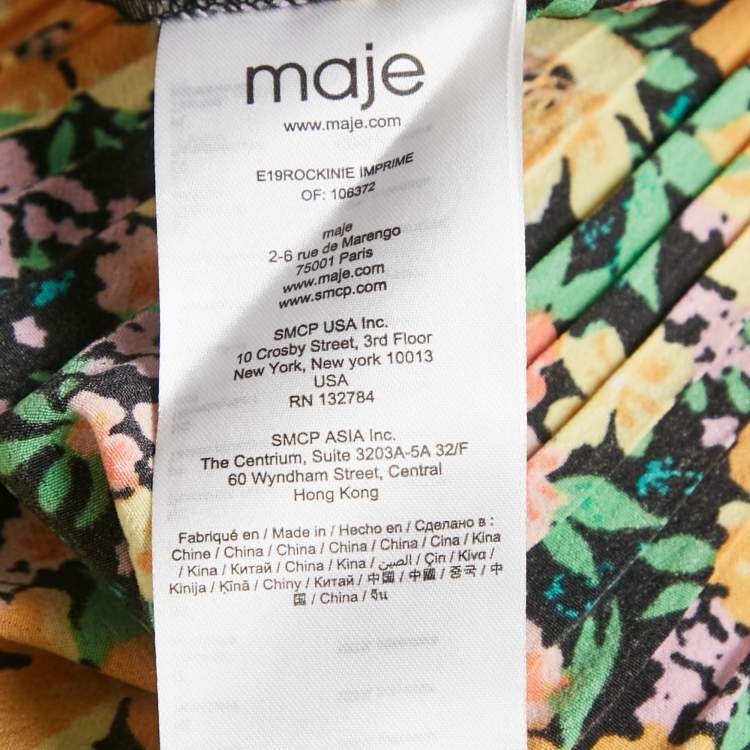 Pre Owned Maje Multicolor Floral Print Crepe Pleated Mini Dress L