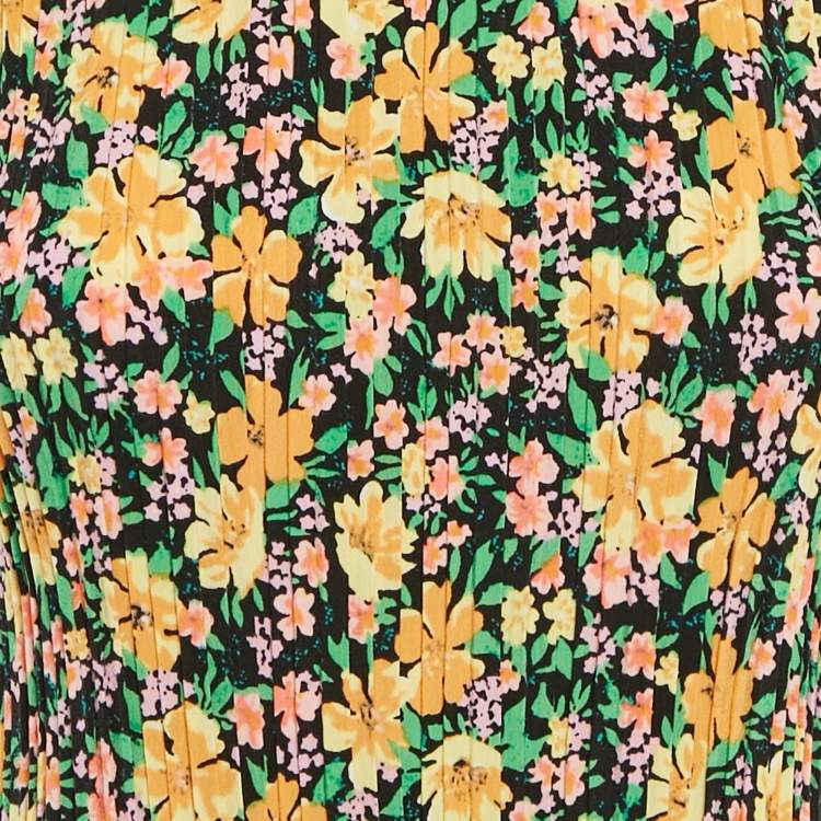Pre Owned Maje Multicolor Floral Print Crepe Pleated Mini Dress L