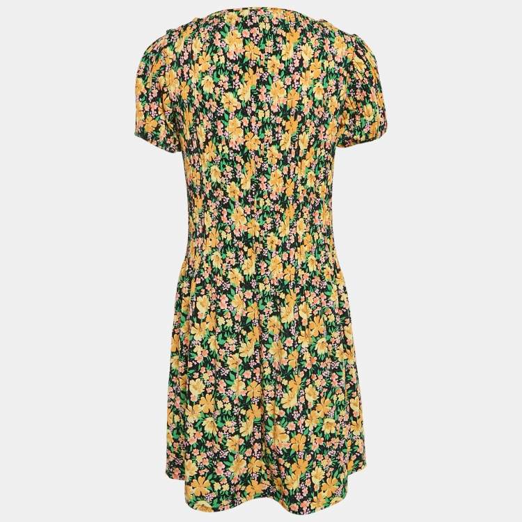 Pre Owned Maje Multicolor Floral Print Crepe Pleated Mini Dress L
