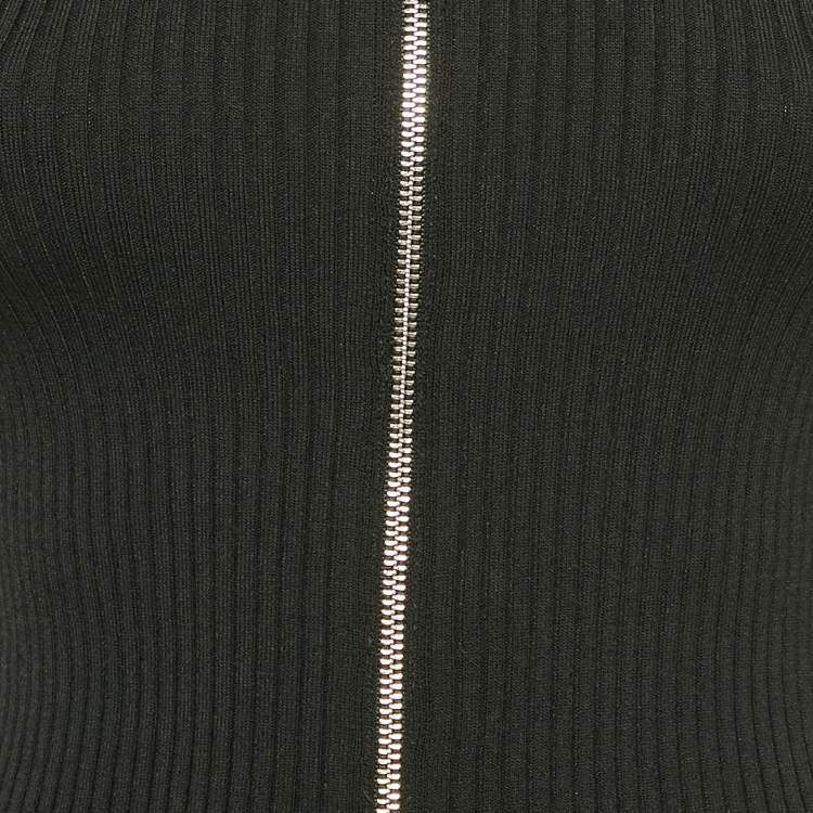 Pre Owned Maje Black Rib Knit Contrast Collar Zip Front Dress XS