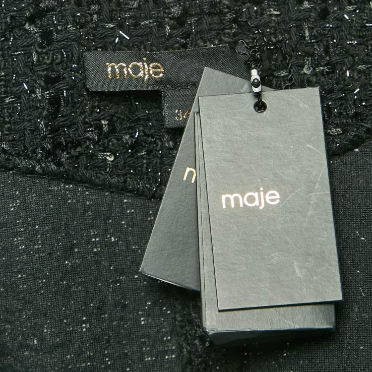 Pre Owned Maje Black Sequin Lurex Tweed Mini Dress XS