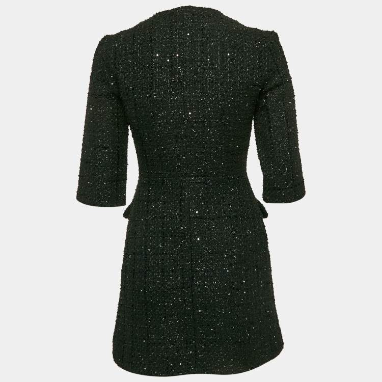Pre Owned Maje Black Sequin Lurex Tweed Mini Dress XS
