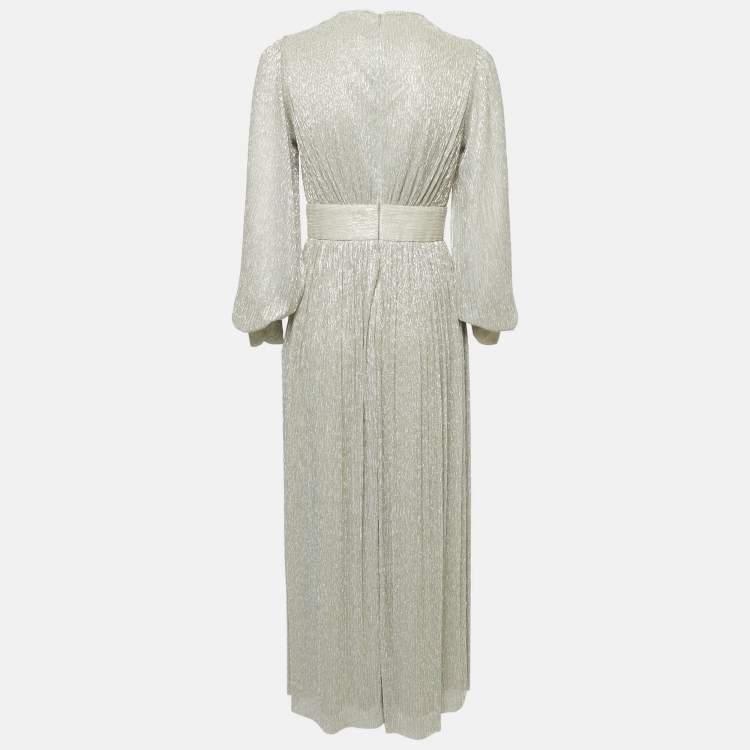 Pre Owned Maje Grey Lurex Plisse Long Dress M