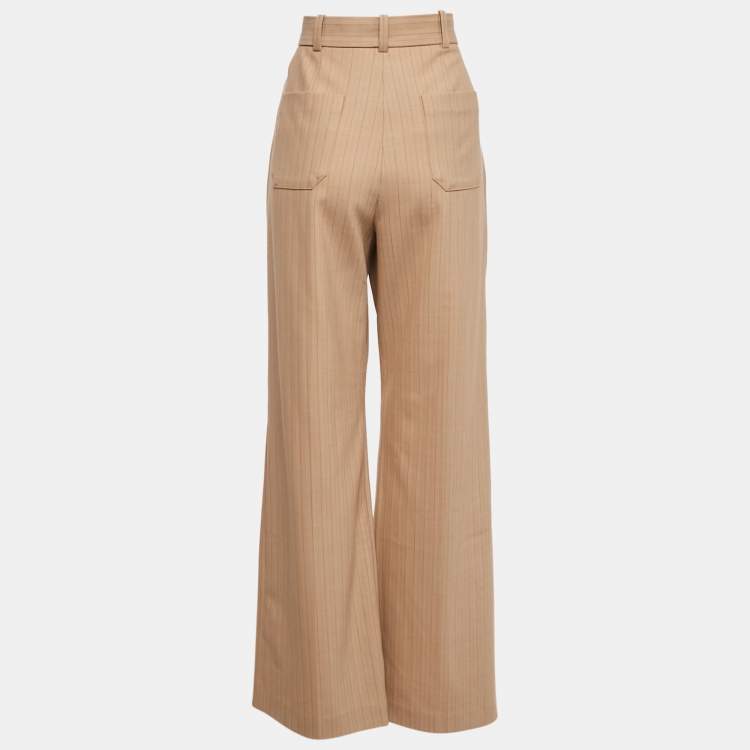 Pre Owned Maje Brown Striped Wool Blend Trousers L