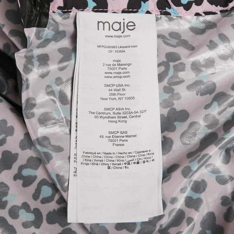 Pre Owned Maje Pink Leopard Print Synthetic Zip-Up Hooded Long Coat S