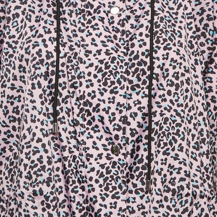 Pre Owned Maje Pink Leopard Print Synthetic Zip-Up Hooded Long Coat S