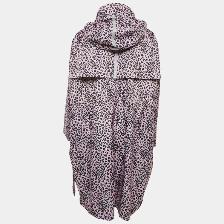 Pre Owned Maje Pink Leopard Print Synthetic Zip-Up Hooded Long Coat S