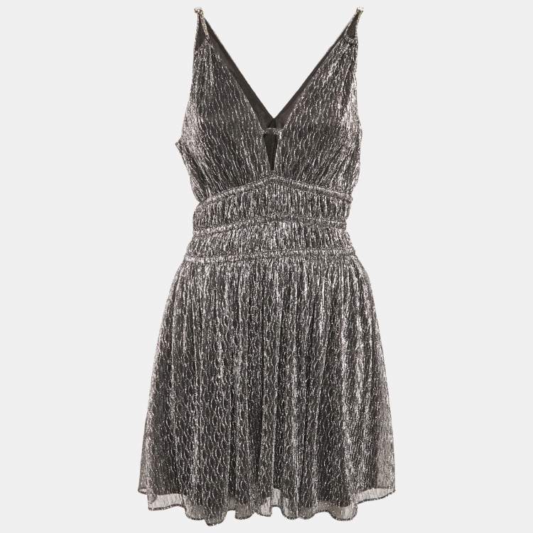 Pre Owned Maje Metallic Lamé Gathered Mini Dress S