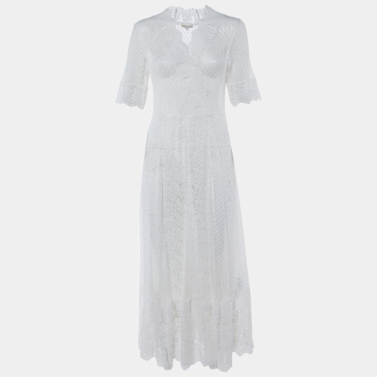 Pre Owned Maje White Guipure Lace Paneled Long Dress XL