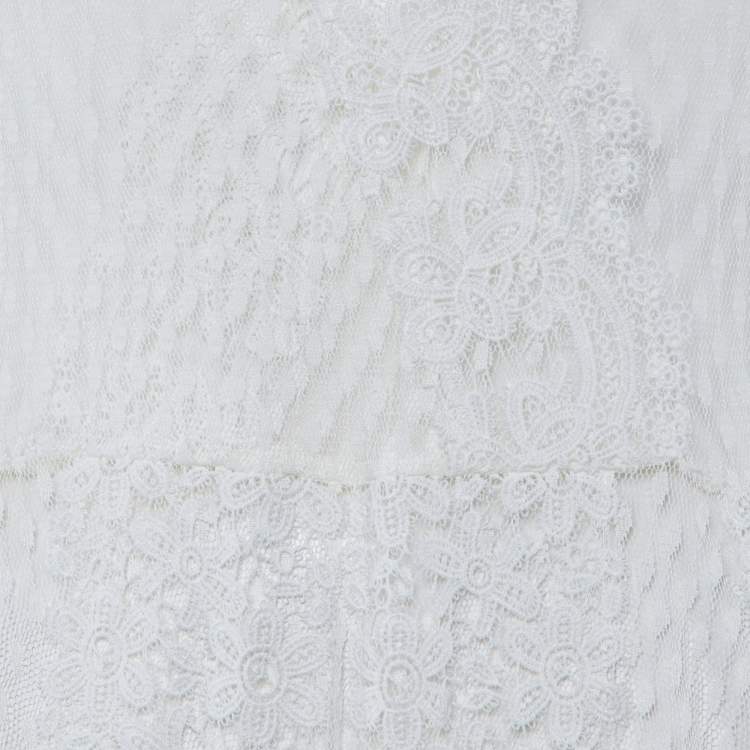 Pre Owned Maje White Guipure Lace Paneled Long Dress XL