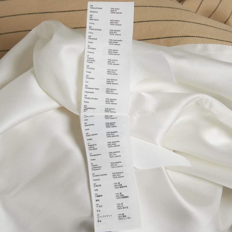 Pre Owned  Maje Beige Striped Cotton Blend  Belted Blazer S 